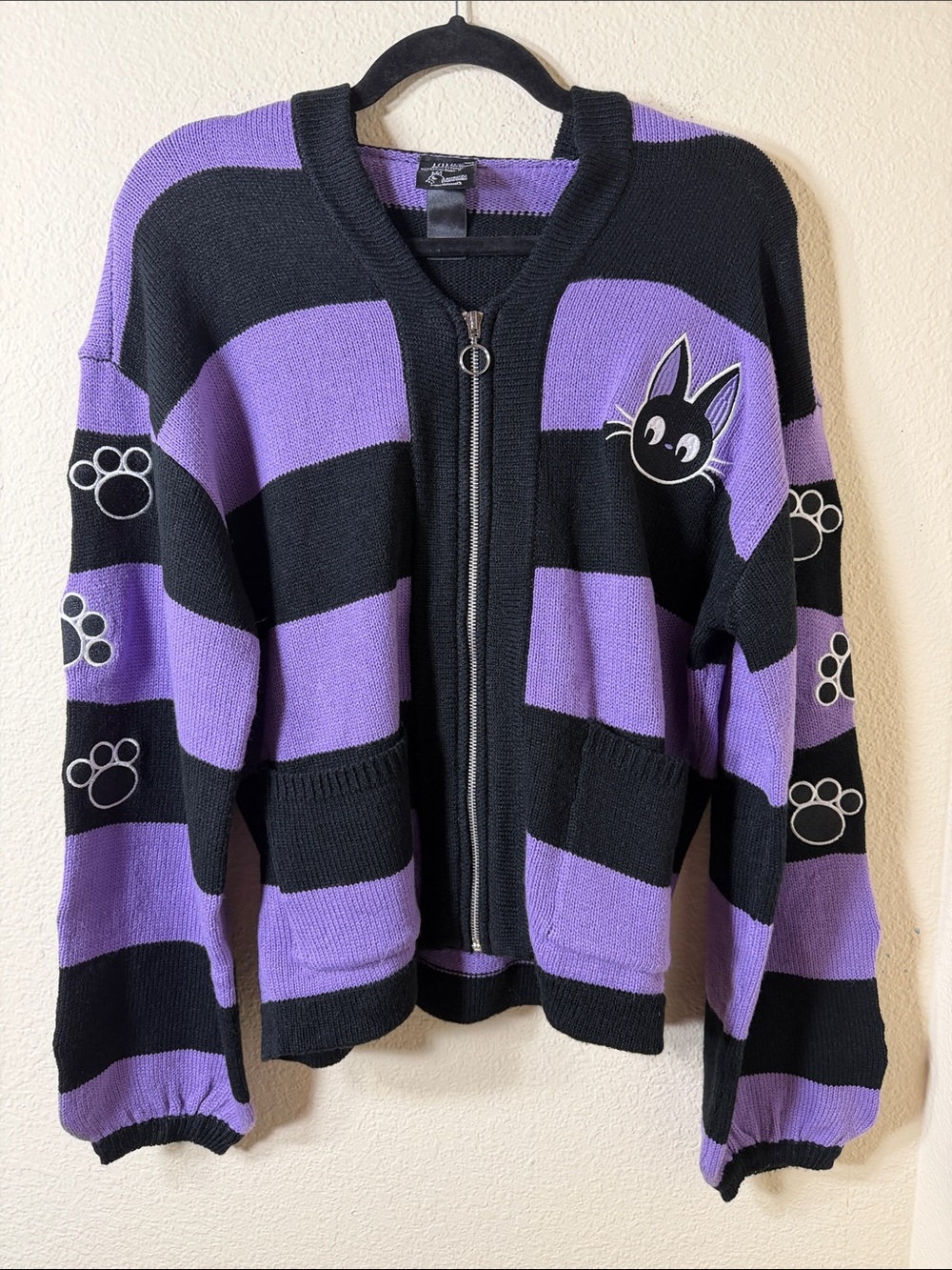 Studio Ghibli Kiki's Delivery Service Jiji Striped Zip Hooded Cardigan Sweater
